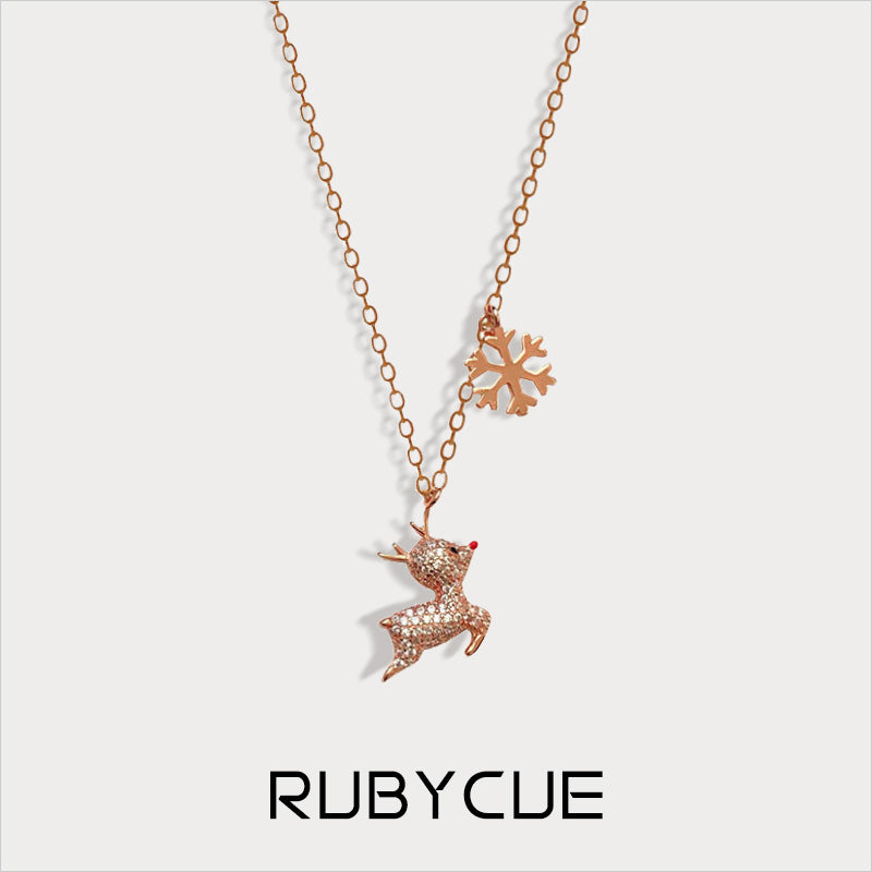 Sterling Silver Snowflake And Diamante Cluster Christmas Reindeer Pendant Necklace