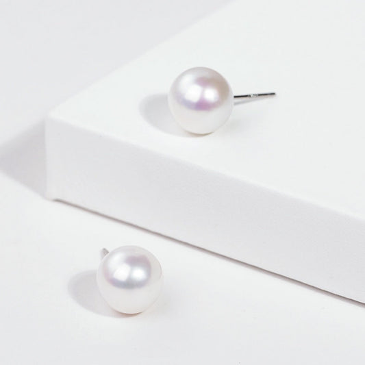 Sterling Silver & 12mm Large Pearl Stud Earrings