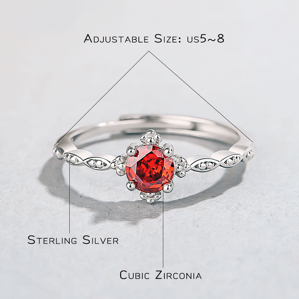 Vintage Designed Sterling Silver Ring with Ruby Cubic Zirconia