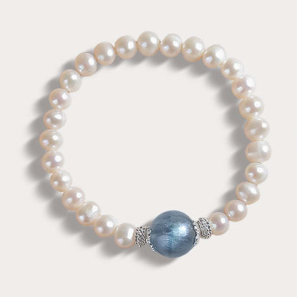 Freshwater Pearl Bracelet with Blue Fluorite - Clear Mind