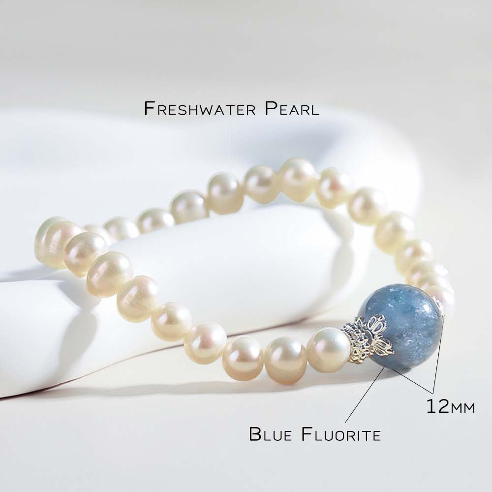 Freshwater Pearl Bracelet with Blue Fluorite - Clear Mind