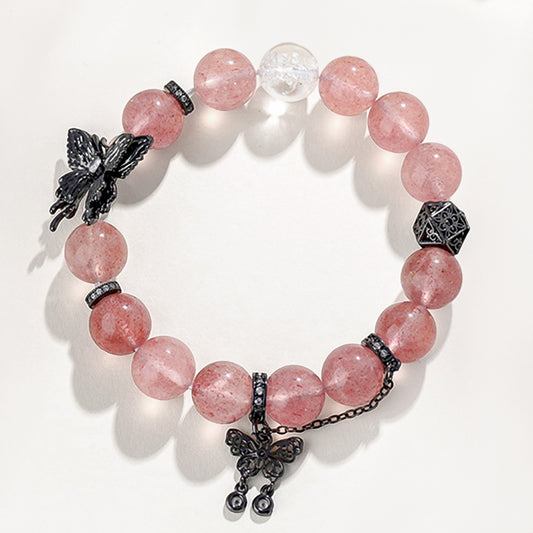 Rose Quartz Healing Crystal Bracelet - Butterfly