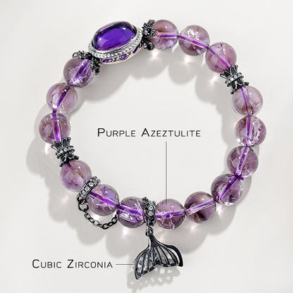 Purple Azeztulite Beads Bracelet with Cubic Zirconia Charm