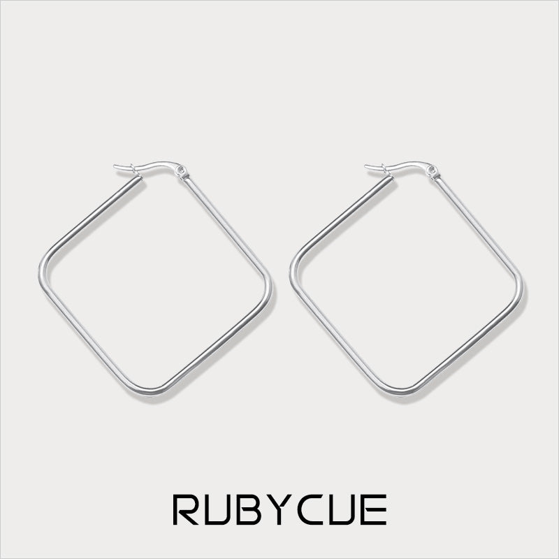 Stainless Steel Rectangle Hoop Earrings