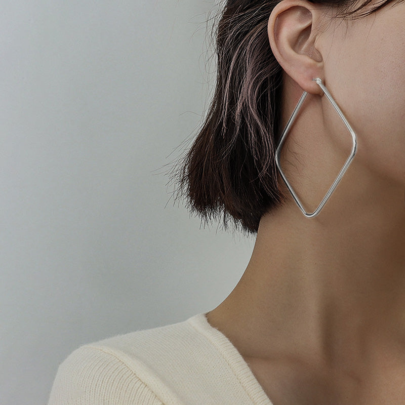 Stainless Steel Rectangle Hoop Earrings