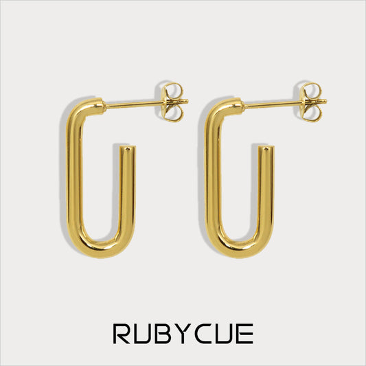 Stainless Steel U Shape Rectangle Hoop Earrings