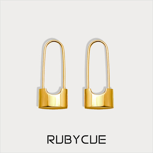 Stainless Steel Lock Hoop Earrings