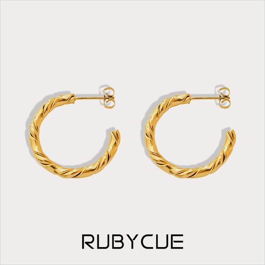 Stainless Steel Twist C Hoop Earrings