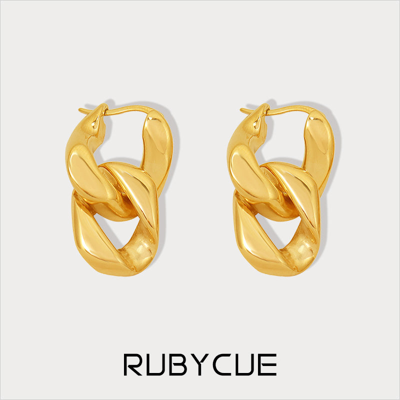 18K Gold Plated Surgical Steel Chunky Chain Drop Hoop Earrings