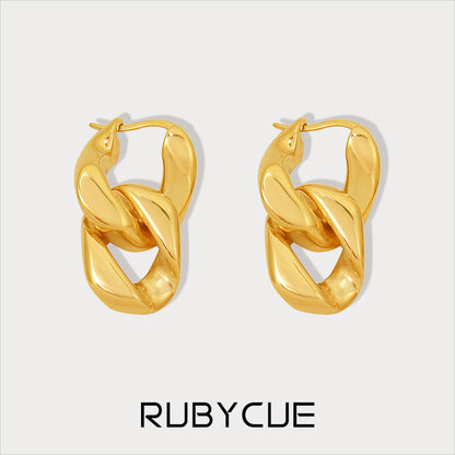 18K Gold Plated Surgical Steel Chunky Chain Drop Hoop Earrings