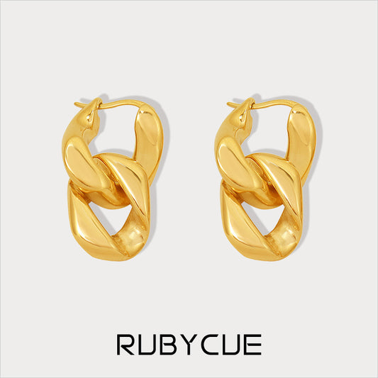 18K Gold Plated Surgical Steel Chunky Chain Drop Hoop Earrings