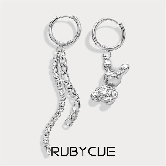 Surgical Steel & Cubic Zirconia Bunny Planet Mismatched Hoop Earrings