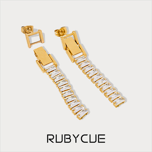 Stainless Steel Baguette Cubic Zirconia Convertible Buckle Stud/Drop Earrings