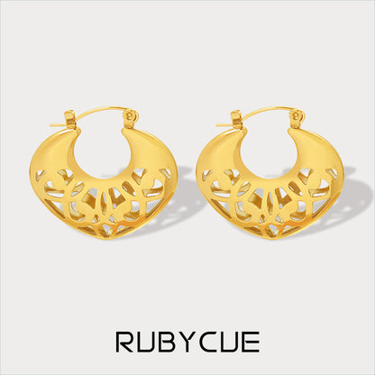 18K Gold Plated Surgical Steel Vintage Engraved Chunky Hoop Earrings