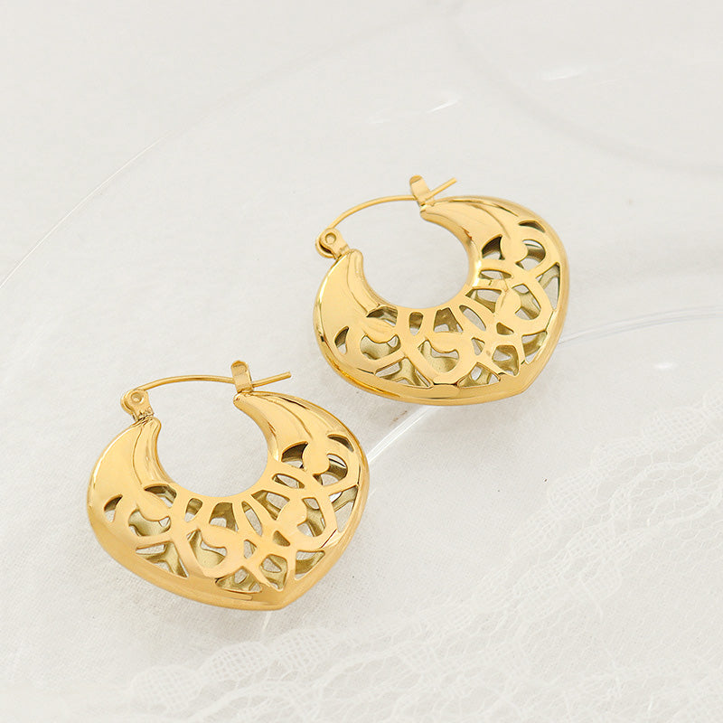 18K Gold Plated Surgical Steel Vintage Engraved Chunky Hoop Earrings