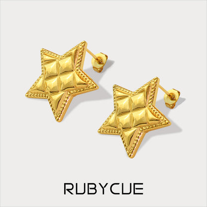 Stainless Steel Quilted Star Stud Earrings