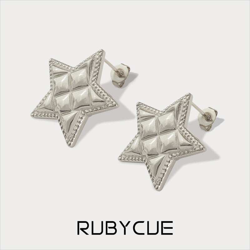 Stainless Steel Quilted Star Stud Earrings