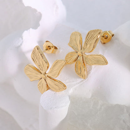 18K Gold Plated Surgical Steel Jasmine Textured Flower Stud Earrings