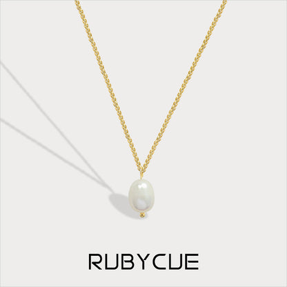 18K Gold Plated Surgical Steel Single Freshwater Pearl Pendant Necklace