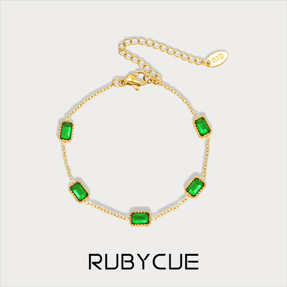 18K Gold Plated Surgical Steel Baguette Emerald Cubic Zirconia Station Bracelet