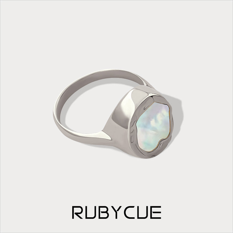 Stainless Steel Mother-Of-Pearl Irregular Shape Textured Ring