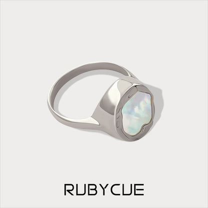 Stainless Steel Mother-Of-Pearl Irregular Shape Textured Ring