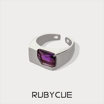 Stainless Steel Irregular Colorful Cubic Zirconia Statement Signet Open Ring