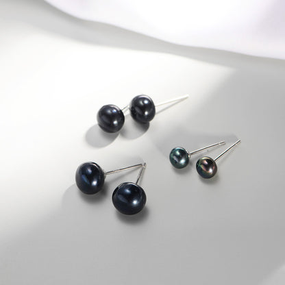 Sterling Silver Black Freshwater Pearl Stud Earrings