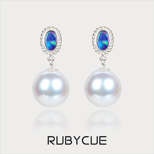 Sterling Silver Opal & Pearl Drop Earrings