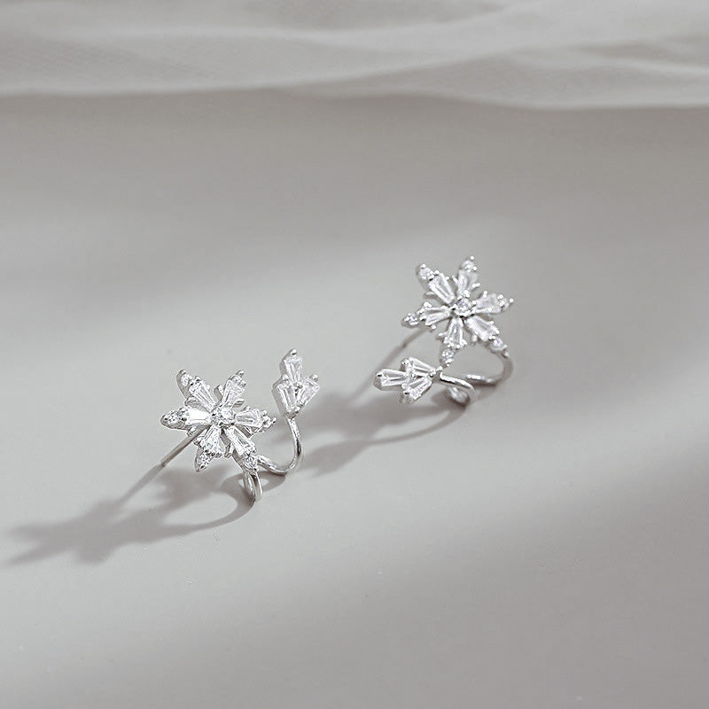 Sterling Silver Cubic Zirconia Snowflake & Ice Pillar Huggie Stud Earrings