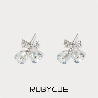 Sterling Silver Crystal Blue Bells Drop Earrings With Cubic Zirconia Bow