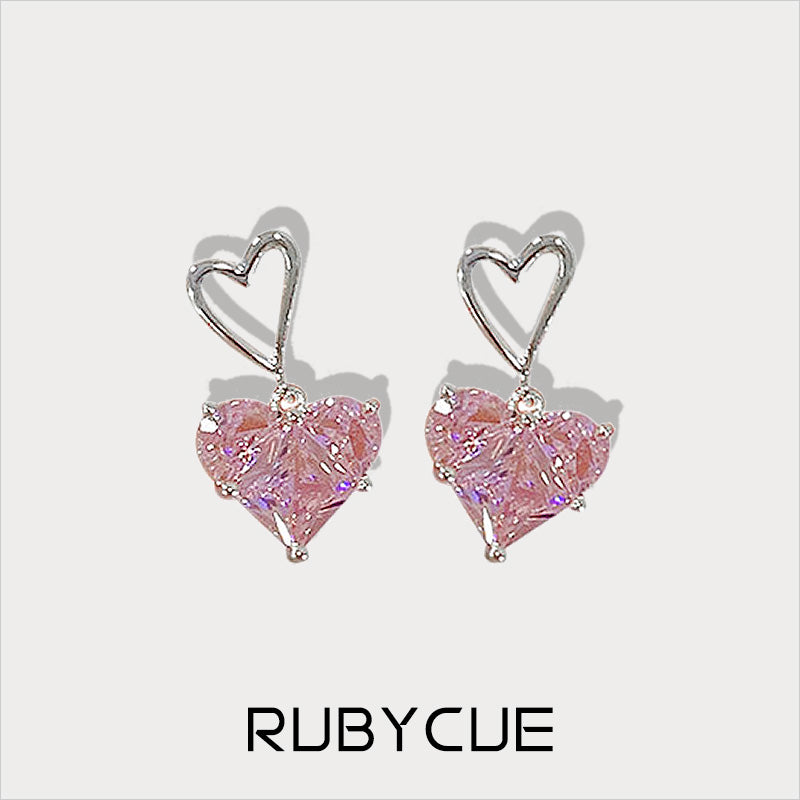 Sterling Silver & Cubic Zirconia Pink Heart Drop Earrings