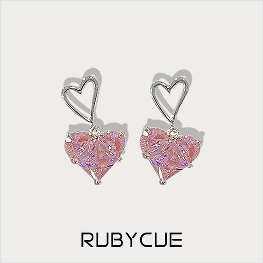 Sterling Silver & Cubic Zirconia Pink Heart Drop Earrings