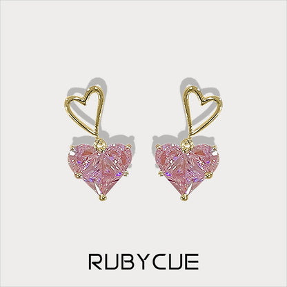 Sterling Silver & Cubic Zirconia Pink Heart Drop Earrings