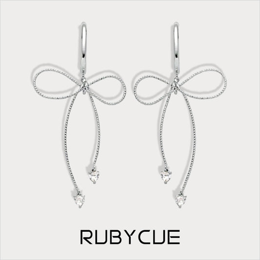 Sterling Silver & Cubic Zirconia Dangle Bow C Hoop Earrings