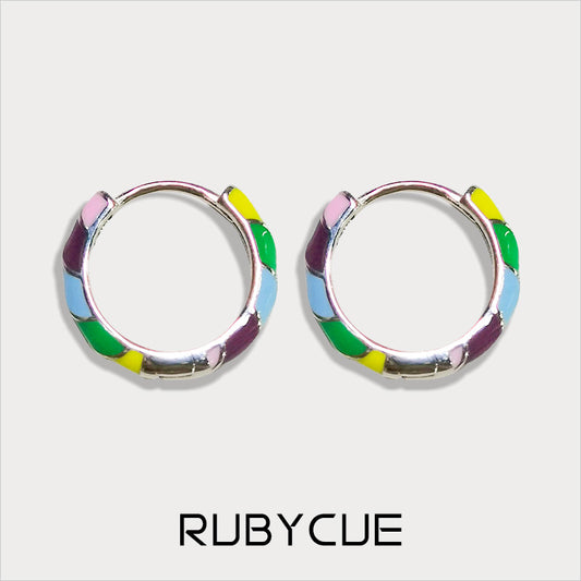 Sterling Silver Enamel Rainbow Color Hoop Earrings