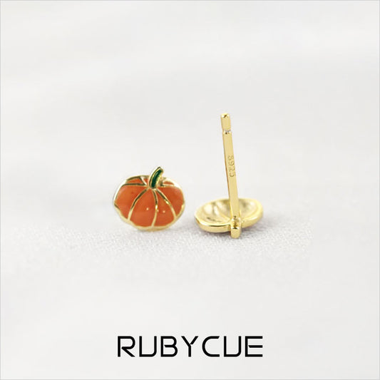 Sterling Silver Enamel Pumpkin Mini Stud Earrings