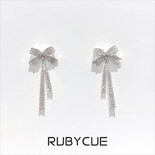 Sterling Silver & Cubic Zirconia Bow With Ribbon Drop Earrings