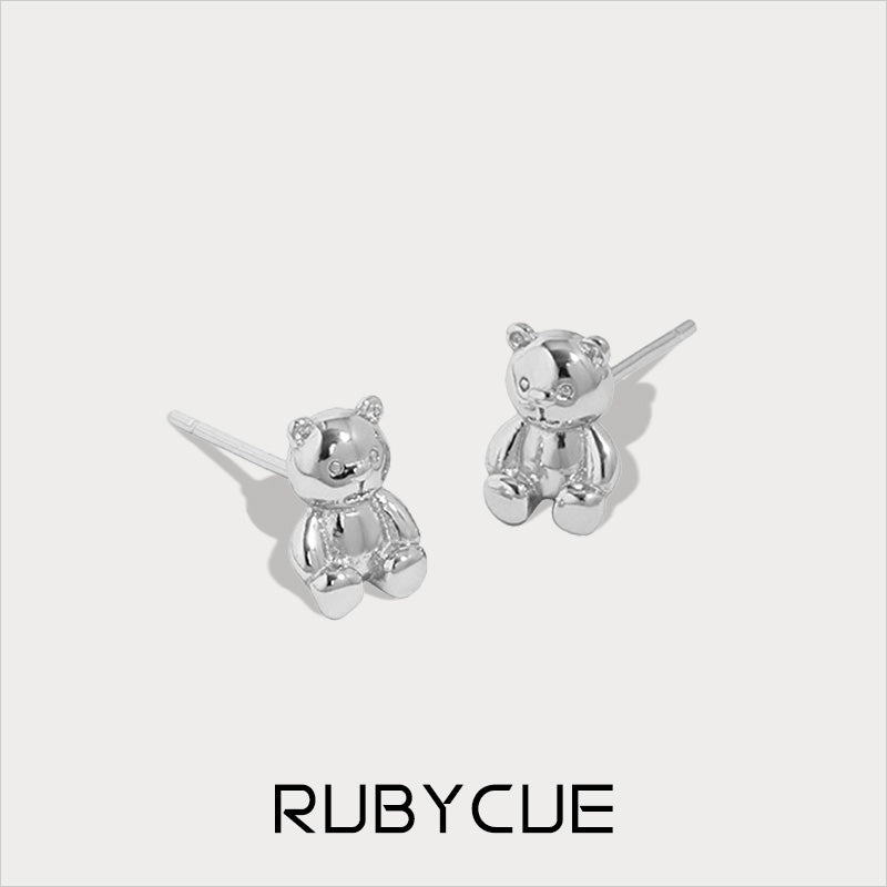 Sterling Silver Teddy Bear Mini Stud Earrings