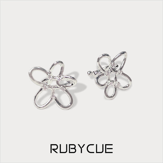 Sterling Silver & Cubic Zirconia Wire-Wrapped Flower Ear Cuff Earrings