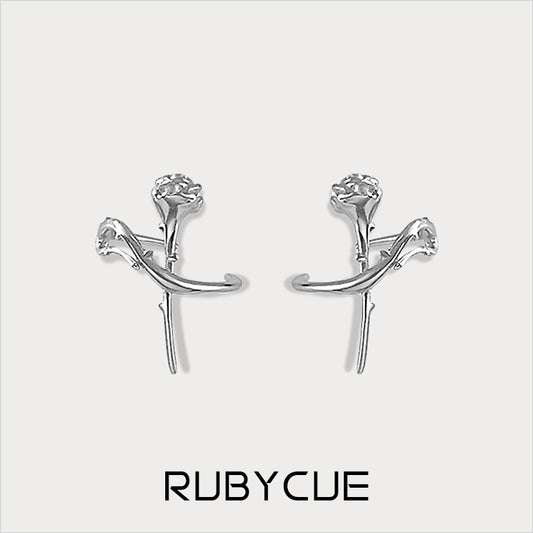 Sterling Silver Rose Ear Cuff Earrings