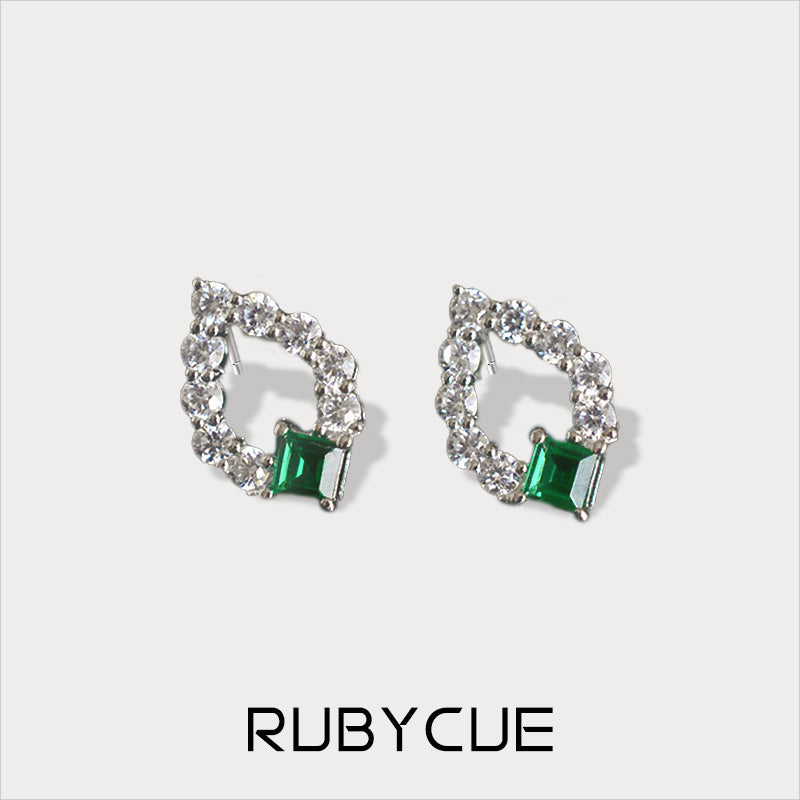 Sterling Silver & Cubic Zirconia Emerald Square Teardrop Stud Earrings