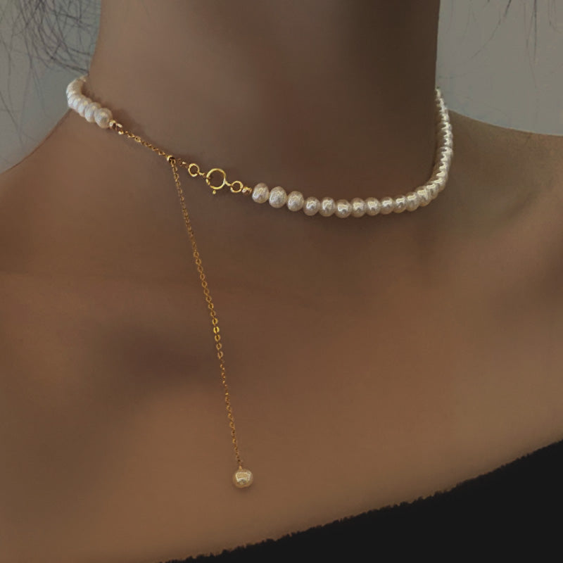 Sterling Silver & Freshwater Pearl Slide Choker / Long Necklace