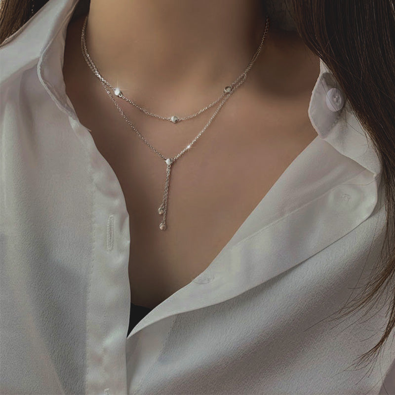 Minimalist Sterling Silver 2-Row Layered Disc Station Y Necklace