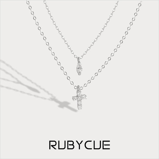 Sterling Silver & Cubic Zirconia Cross Pendant 2-Row Layered Necklace