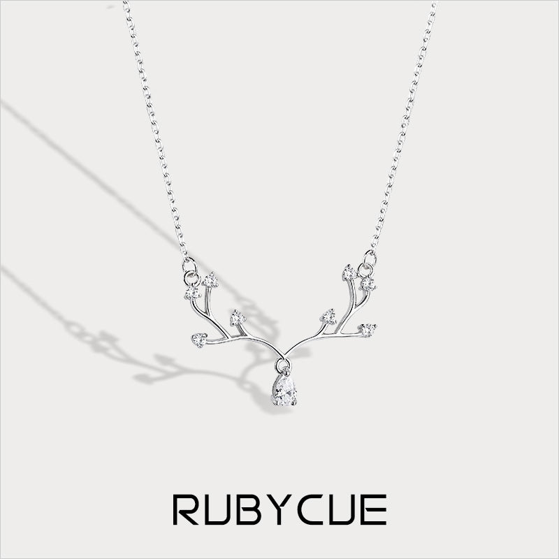 Sterling Silver & Cubic Zirconia Minimalist Reindeer Necklace