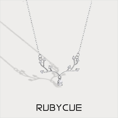 Sterling Silver & Cubic Zirconia Minimalist Reindeer Necklace