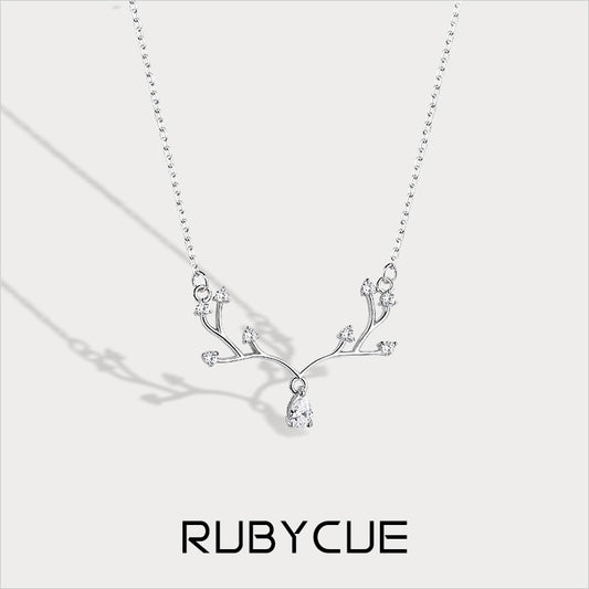 Sterling Silver & Cubic Zirconia Minimalist Reindeer Necklace