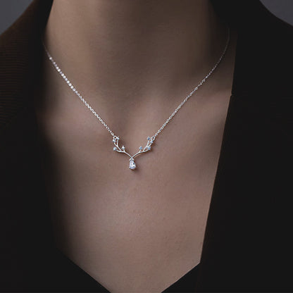 Sterling Silver & Cubic Zirconia Minimalist Reindeer Necklace