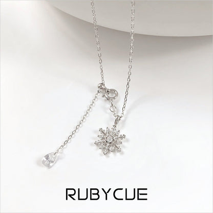 Sterling Silver & Cubic Zirconia Slide Lariat Necklace With Snowflake Pendant